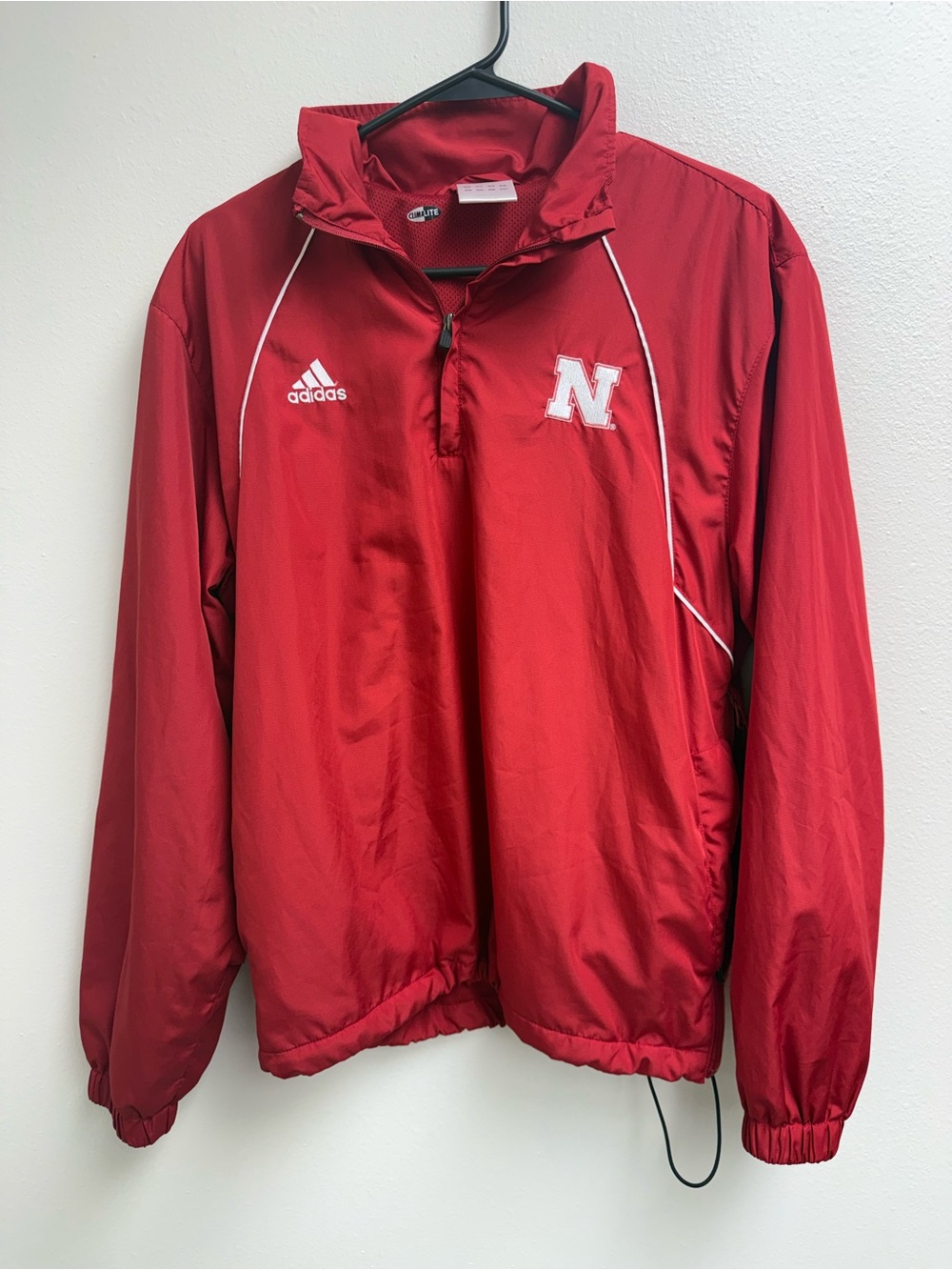 adidas Red Nebraska Pullover Windbreaker with White Piping